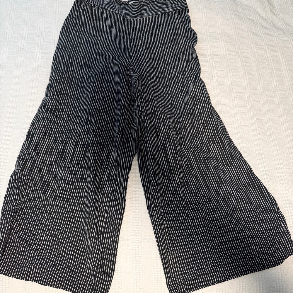 Women's Black Pinstripe Wide-Leg Pants